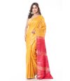 GOLDEN YELLOW BODY GHICHHA TUSSAR WITH ZARI BORDER & CONTRAST RED PALLU & BLOUSE PIECE