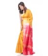 GOLDEN YELLOW BODY GHICHHA TUSSAR WITH ZARI BORDER & CONTRAST RED PALLU & BLOUSE PIECE