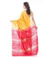 GOLDEN YELLOW BODY GHICHHA TUSSAR WITH ZARI BORDER & CONTRAST RED PALLU & BLOUSE PIECE