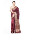 PLAIN BODY DARK MAROON KATAN SILK WITH ZARI BORDER AND RICH PALLU & MATCHING BLOUSE PIECE