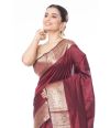 PLAIN BODY DARK MAROON KATAN SILK WITH ZARI BORDER AND RICH PALLU & MATCHING BLOUSE PIECE