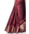 PLAIN BODY DARK MAROON KATAN SILK WITH ZARI BORDER AND RICH PALLU & MATCHING BLOUSE PIECE