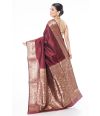 PLAIN BODY DARK MAROON KATAN SILK WITH ZARI BORDER AND RICH PALLU & MATCHING BLOUSE PIECE