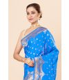 BLUE BANARASI SAREE adorned with intricate golden embroidery, delicate motifs & MATCHING BLOUSE PIECE