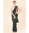 VINTAGE STYLE MOSS GREEN KHADI COTTON SAREE WITH NARROW ZARI BORDER