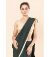VINTAGE STYLE MOSS GREEN KHADI COTTON SAREE WITH NARROW ZARI BORDER