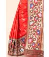 ALL OVER ZARI BUTA ON RED BODY WITH PAITHANI BORDER & PALLU, & DUAL TONE BLOUSE PIECE