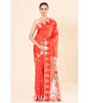 RED PAITHANI SILK SAREE WITH ZARI TEMPLE BORDER & MATCHING BLOUSE PIECE