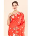 RED PAITHANI SILK SAREE WITH ZARI TEMPLE BORDER & MATCHING BLOUSE PIECE