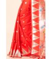 RED PAITHANI SILK SAREE WITH ZARI TEMPLE BORDER & MATCHING BLOUSE PIECE