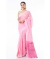 PINK LINEN SAREE WITH ALL OVER THREAD BUTA ON BODY, BORDER & CONTRAST PALLU, CONTRAST BLOUSE PIECE