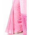 PINK LINEN SAREE WITH ALL OVER THREAD BUTA ON BODY, BORDER & CONTRAST PALLU, CONTRAST BLOUSE PIECE
