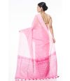 PINK LINEN SAREE WITH ALL OVER THREAD BUTA ON BODY, BORDER & CONTRAST PALLU, CONTRAST BLOUSE PIECE