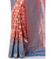 RUST ORANGE KATAN TISSUE WITH ALL OVER COPPER ZARI BUTA, CONTRAST COPPER ZARI BORDER, PALLU & BLOUSE PIECE
