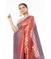 RUST ORANGE KATAN TISSUE WITH ALL OVER COPPER ZARI BUTA, CONTRAST COPPER ZARI BORDER, PALLU & BLOUSE PIECE