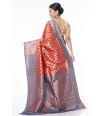 RUST ORANGE KATAN TISSUE WITH ALL OVER COPPER ZARI BUTA, CONTRAST COPPER ZARI BORDER, PALLU & BLOUSE PIECE