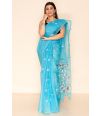 Sky BLUE Bengal Muslin Saree with Thread Work