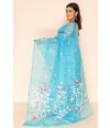 Sky BLUE Bengal Muslin Saree with Thread Work