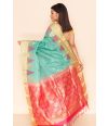 SOUTH SILK WITH TEMPLE ZARI BORDER, CONTRAST PALLU, MATCHING BLOUSE PIECE