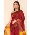 MAROON BROCADE HANDLOOM, TEMPLE BORDER, CONTRAST BLOUSE PIECE