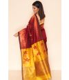 MAROON BROCADE HANDLOOM, TEMPLE BORDER, CONTRAST BLOUSE PIECE