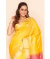 BRIGHT YELLOW SOUTH SILK WITH CONTRAST PINK PALLU, CONTRAST BLOUSE PIECE