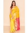 BRIGHT YELLOW SOUTH SILK WITH CONTRAST PINK PALLU, CONTRAST BLOUSE PIECE