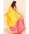 BRIGHT YELLOW SOUTH SILK WITH CONTRAST PINK PALLU, CONTRAST BLOUSE PIECE