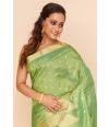 LIME GREEN SOUTH SILK WITH TEMPLE BORDER AND CONTRAST PALLU, CONTRAST BLOUSE PIECE