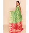 LIME GREEN SOUTH SILK WITH TEMPLE BORDER AND CONTRAST PALLU, CONTRAST BLOUSE PIECE