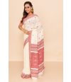 OFF WHITE ASSAM THREADWORK SOFT HANDLOOM, MATCHING BLOUSE PIECE