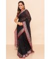 BLACK SOFT HANDLOOM, WITH THREAD WORK, MATCHING BLOUSE PIECE