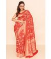 RED GEORGETTE BENARASI WITH ALL OVER ZARI WORK, MATCHING BLOUSE PIECE (ALL OVER WORK) 