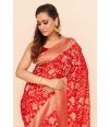 RED GEORGETTE BENARASI WITH ALL OVER ZARI WORK, MATCHING BLOUSE PIECE (ALL OVER WORK) 