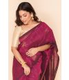 WINE COLOURED SOFT HANDLOOM WITH GOLD THREAD WORK, MATCHING BLOUSE PIECE