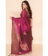 WINE COLOURED SOFT HANDLOOM WITH GOLD THREAD WORK, MATCHING BLOUSE PIECE