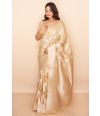 Ivory Radiance Organza Saree with Delicate Silver Thread Embroidery and Matching Blouse Piece