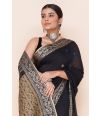 BLACK SOFT HANDLOOM, ASSAMESE THREAD WORK, CONTRAST PALLU & BORDER, MATCHING BLOUSE PIECE