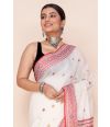 OFF WHITE SOFT HANDLOOM WITH CONTRAST THREAD WORK, CONTRAST PALLU, MATCHING BLOUSE PIECE