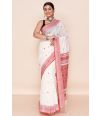 OFF WHITE SOFT HANDLOOM WITH CONTRAST THREAD WORK, CONTRAST PALLU, MATCHING BLOUSE PIECE