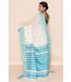 OFF WHITE SOFT HANDLOOM, CONTRAST BLUE THREAD WORK, CONTRAST PALLU, MATCHING BLOUSE PIECE