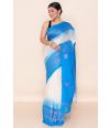 OFF WHITE BLUE COMBINATION LINEN WITH GOLD THREAD WORK, CONTRAST PALLU & BORDER, CONTRAST BLOUSE PIECE