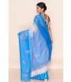 OFF WHITE BLUE COMBINATION LINEN WITH GOLD THREAD WORK, CONTRAST PALLU & BORDER, CONTRAST BLOUSE PIECE