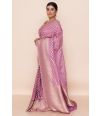 LAVENDAR COLOUR GOLD ZARI WORK GORGETTE BENARASI, MATCHING BLOUSE PIECE