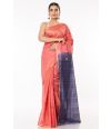 PINK & BLUE OMBRE GHICHA SILK SAREE, CONTRAST PALLU PAIRED WITH MATTE GOLD COTTON SILK PARTY WEAR BLOUSE (PADDED)