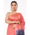 PINK & BLUE OMBRE GHICHA SILK SAREE, CONTRAST PALLU PAIRED WITH MATTE GOLD COTTON SILK PARTY WEAR BLOUSE (PADDED)