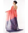 PINK & BLUE OMBRE GHICHA SILK SAREE, CONTRAST PALLU PAIRED WITH MATTE GOLD COTTON SILK PARTY WEAR BLOUSE (PADDED)