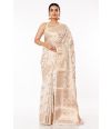 WHITE KORA SILK, ALL OVER MEENA JAAL, RICH PALLU TEAMED WITH MATTE GOLD COTTON SILK PARTY WEAR BLOUSE (PADDED)