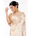 WHITE KORA SILK, ALL OVER MEENA JAAL, RICH PALLU TEAMED WITH MATTE GOLD COTTON SILK PARTY WEAR BLOUSE (PADDED)