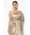 MOSS GREY DUAL TONE TISSUE BENARASI WITH FINE LACE PAIRED WITH MATTE GOLD COTTON SILK PARTY WEAR BLOUSE (PADDED)